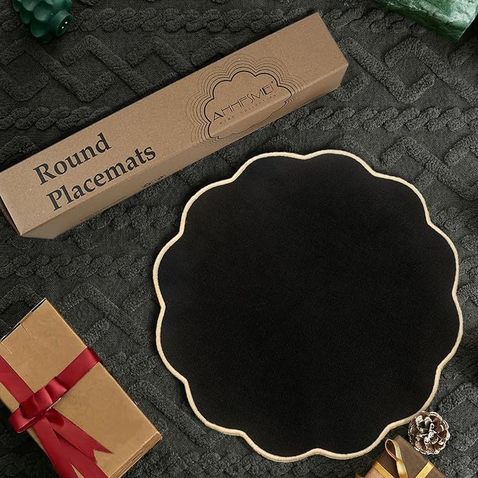 AHHFSMEI Round Faux Linen Placemats Set of 8 Heat Resistant Non-Slip Stain - Image 6
