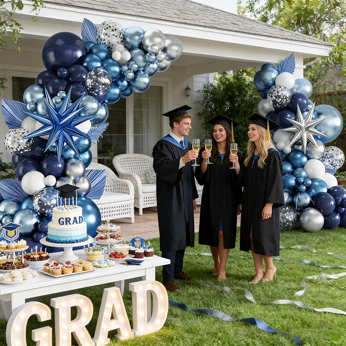 Blue Balloon Arch Kit 138Pcs Navy Blue White Metallic Blue Silver Confetti Star - Image 3