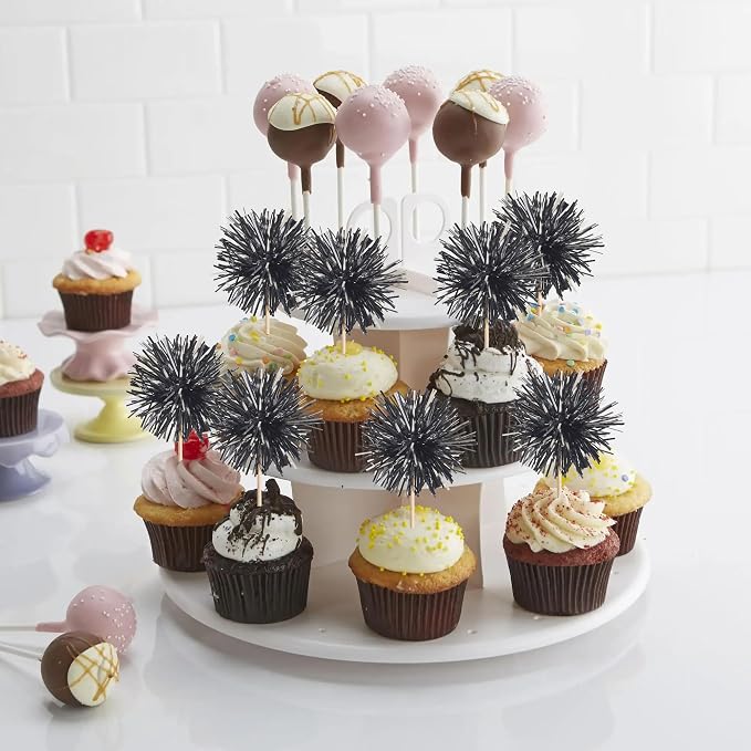 40 PCS Black Foil Firework Cupcake Toppers Sparkle Tinsel Cupcakae Picks - Image 5