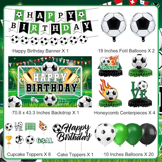 Soccer Birthday Party Decorations Includes Banner, Foil & Latex Balloons - Image 2