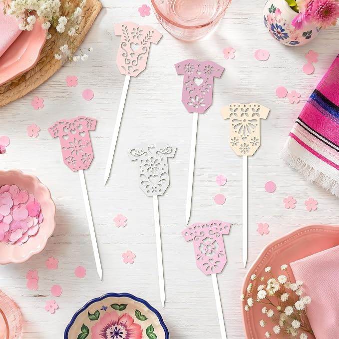 TICIAGA Cielito Lindo Bodysuit Wooden Picks Baby Shower Floral Vase Decor | - Image 3