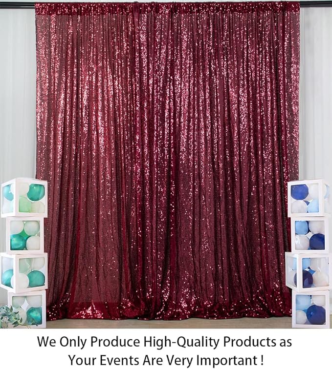 ShiDianYi 6x8FT Sequin Photo Backdrop Sparkle Fabric Window Curtains- Burgundy Glitter Backdrop for Wedding Birthday Christmas Party Decor, Bridal Shower
