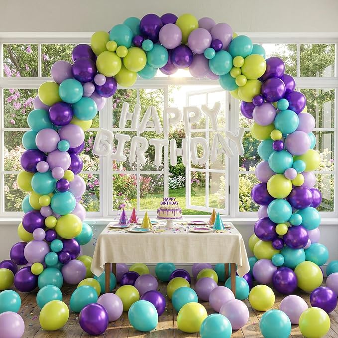 Paready Purple Green Balloons Set, 12 Inch Fruit Green Metallic Light Purple - Image 5