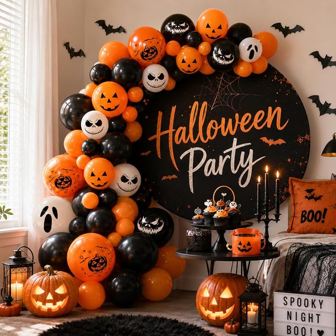 Halloween Party Balloons Black Orange White Ghost Spooky Balloon | 12Inch - Image 3