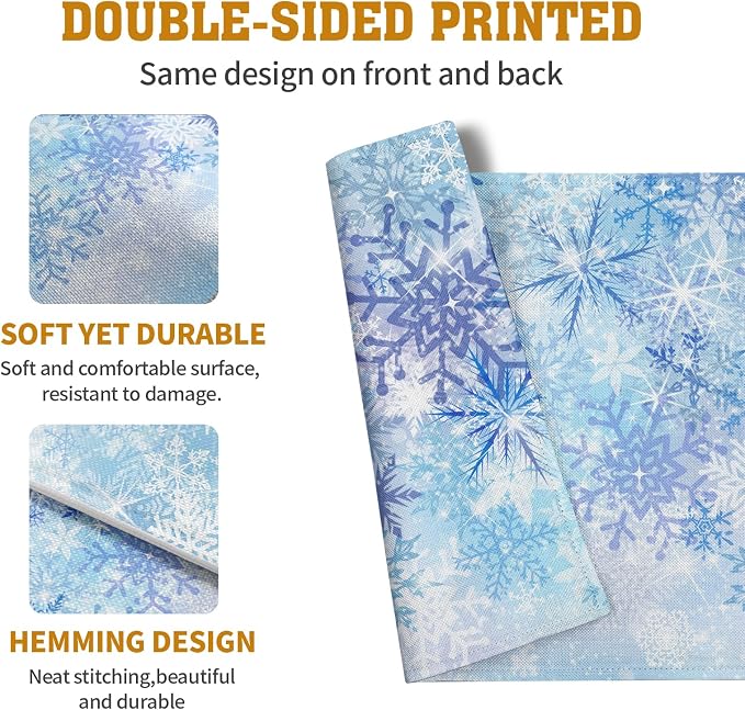 Blue Snowflake Winter Placemats Set of 4 Xmas Snow Place Mat Merry Christmas - Image 5