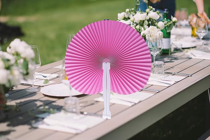 20 Pieces Pink Round Paper Fans | Foldable Handheld Fans - Image 3