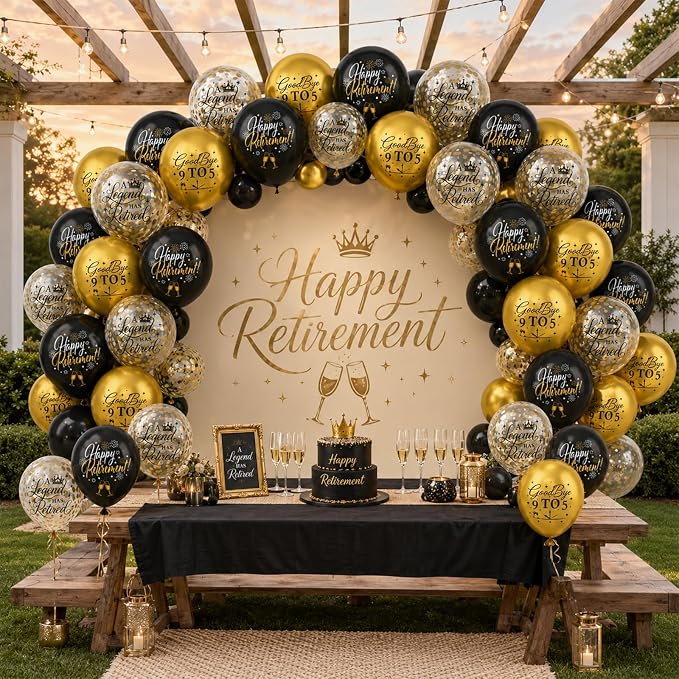 Happy Retirement Balloons Party Decorations, 12 Inch Black and Gold Retirement - Image 8