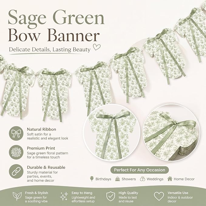 Weysat 2 Pcs Baby Clothes Banner Baby Boys Girls Shower Decorations Sage Green - Image 3