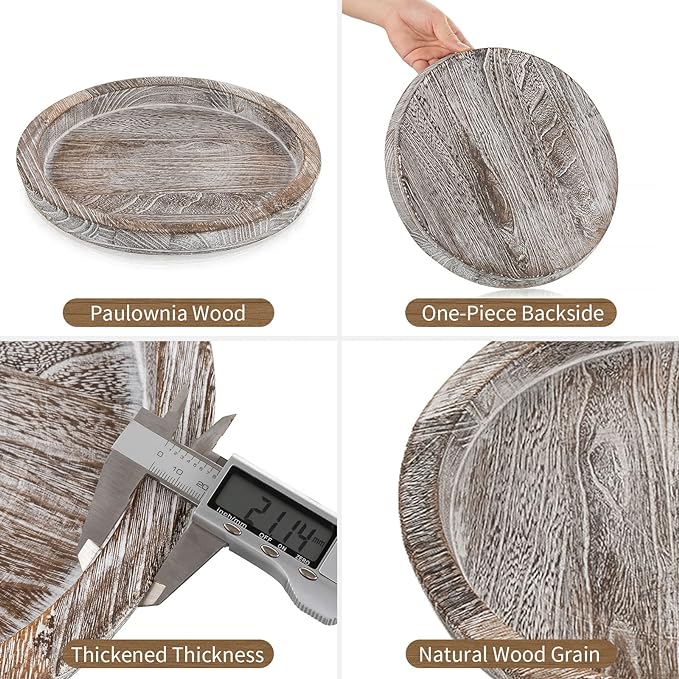 Hanobe Decorative Coffee Table Tray, Round Wood Candle Holder Plate | Wooden - Image 6