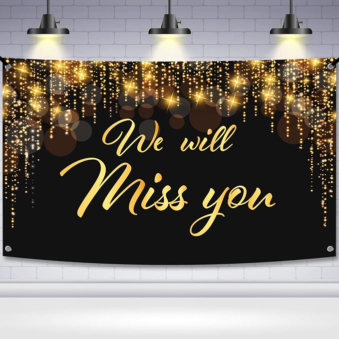 KatchOn We Will Miss You Banner Black and Gold 72x44 Inch | Black and Gold We by KatchOn