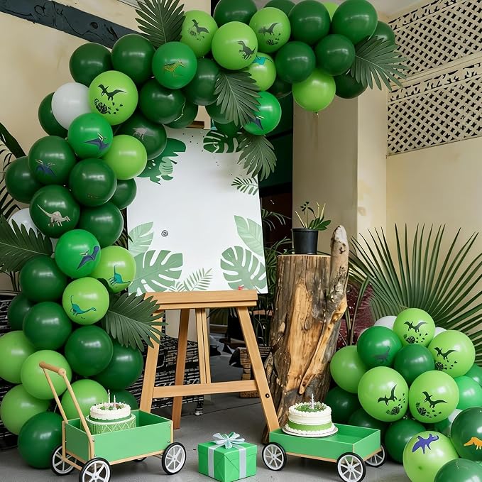 FunHot Dinosaur Balloons, 12 Inch Fruit Green White Latex Balloons, Leaf - Image 7