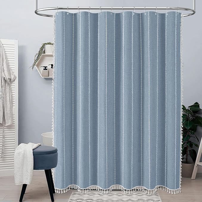 60x72 Boho Farmhouse Linen Heavy Duty Cloth Shower Curtain Set, 330GSM Linen - Image 6