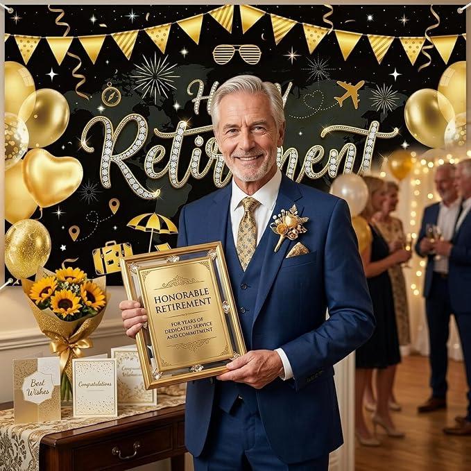 Happy Retirement Black Gold Backdrop - Image 4