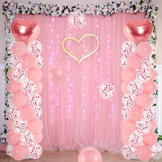 Realspring 2 Sets Wedding Pink and Rose Gold Heart Shape Balloons Column Stand - Image 7