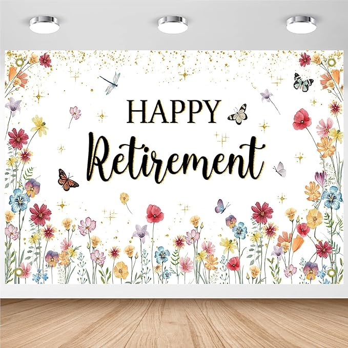 Happy Retirement Banner Wildflower Themed Happy Retirement Party Decorations by AVEZANO
