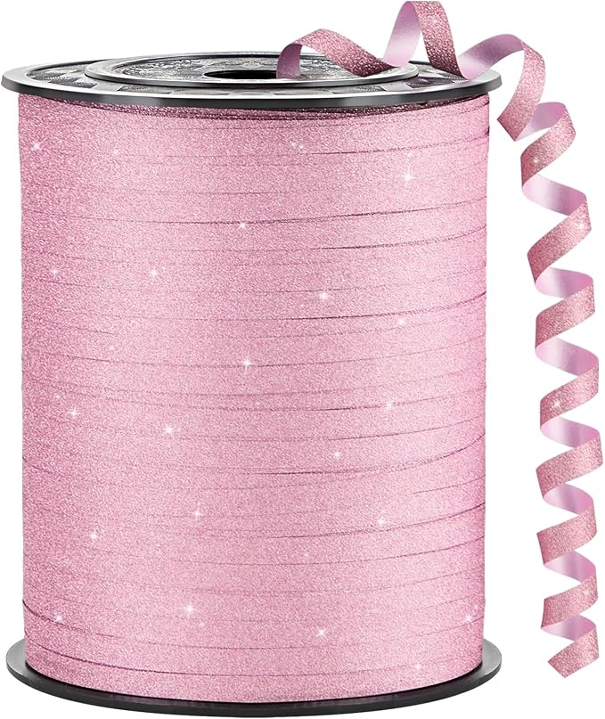 Pink Curling Ribbon, 500 Yards, 1/5 Inch | Glitter, by CLUEWR
