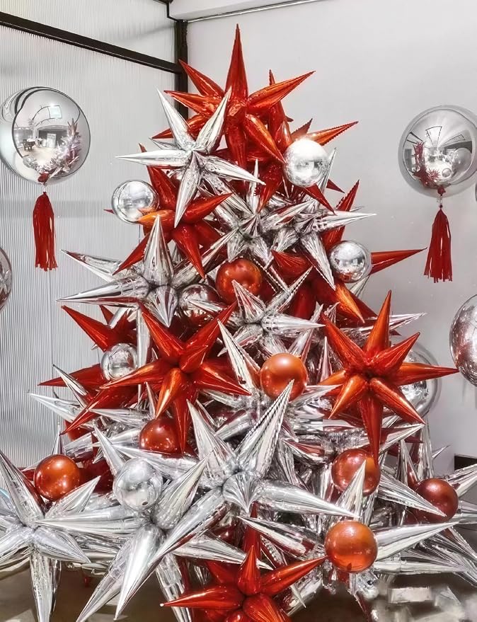 Red Star Balloons, Large Spike Balloons | 22 Inch Star Balloons, One-Piece - Image 2