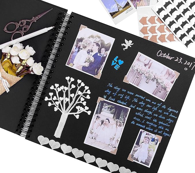 INNOCHEER Photo Album - Self Adhesive 80 Black Pages, Large Scrapbook Wedding Guest Book for DIY Anniversary Travel Memory Scrapbooking (Black 12 x 12)
