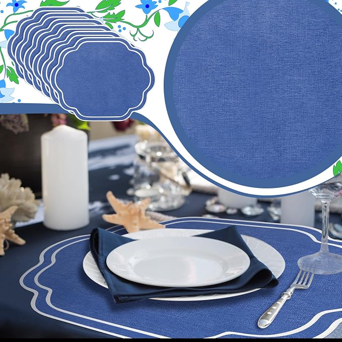 Scalloped Embroidered Placemats, 100% Cotton Linen Double Layered Table Mats - Image 4