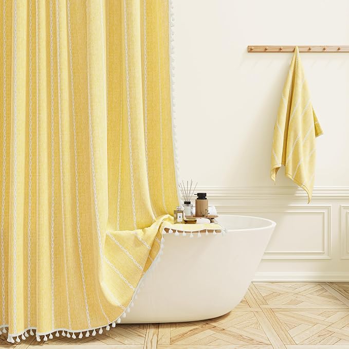 72x78 Long Boho Farmhouse Linen Heavy Duty Shower Curtain Set, 330GSM Linen by ShowerCurtain