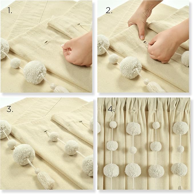Lush Decor Boho Pom Pom Tassel Linen Textured Window Curtain Panel, Single 52" - Image 7