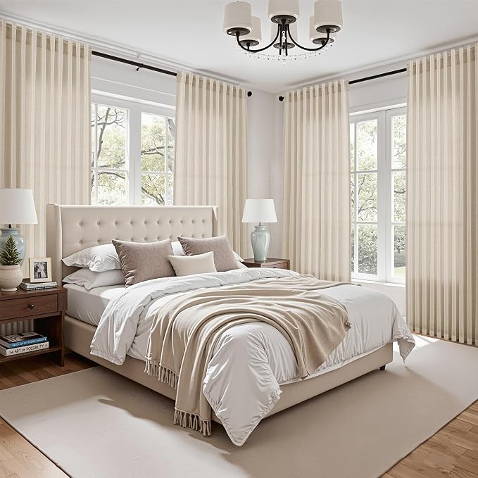 108 Inch Long Curtains for Living Room Cream Beige Linen Modern Farmhouse Decor - Image 7