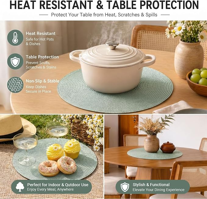 FunWheat Round Braided Placemats Set of 6 Place Mats - Image 7