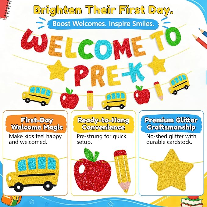 Welcome to Pre-k Banner Happy First Day of Pre-k Theme Decorations | Welcome - Image 2