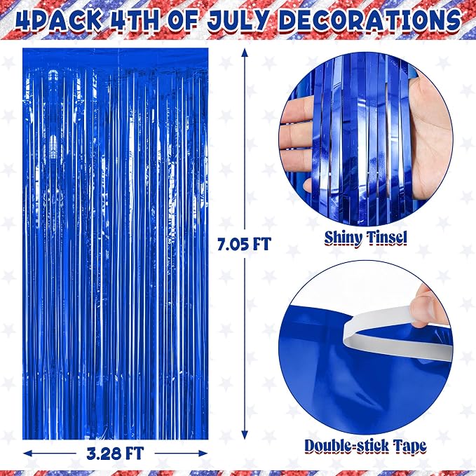 ZATAYE 4 Pack Dark Blue Foil Curtain Streamer Decorations | Dark blue, Metallic - Image 2