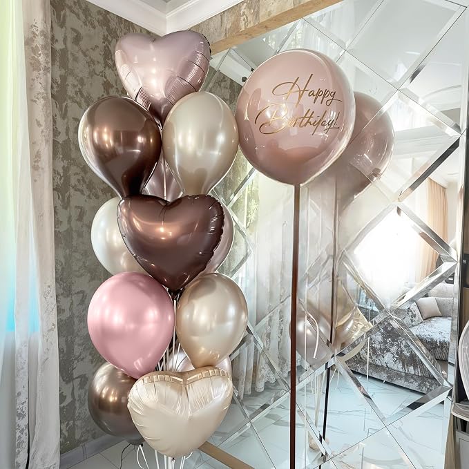 Pink Brown Balloons Heart Balloon Double Stuff Pearl Beige Dusty Blush Pink - Image 7