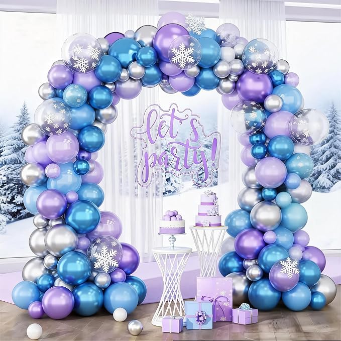 HILAVO Blue Purple Silver Balloon Arch Kit Snowflake Balloons Garland by HILAVO