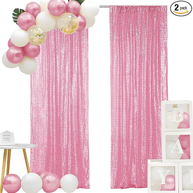 Hahuho Pink Sequin Backdrop Curtain, Banquet Decoration（2 Panels, 2FT x 8FT by Hahuho