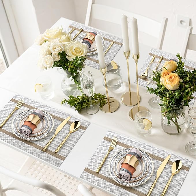 SLKQG Beige White Placemats Set of 8 - Image 7
