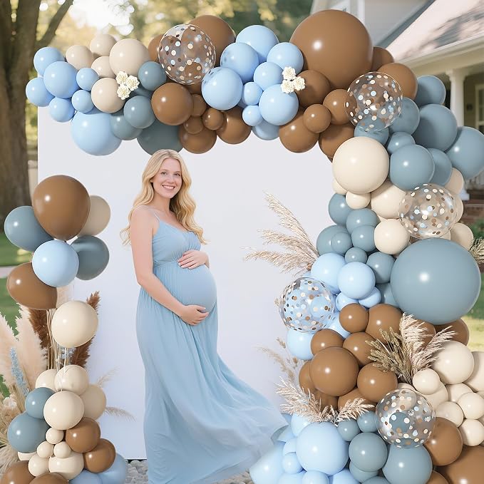 142Pcs Dusty Blue and Brown Balloons Arch Kit Different Size | Pastel Sand - Image 5