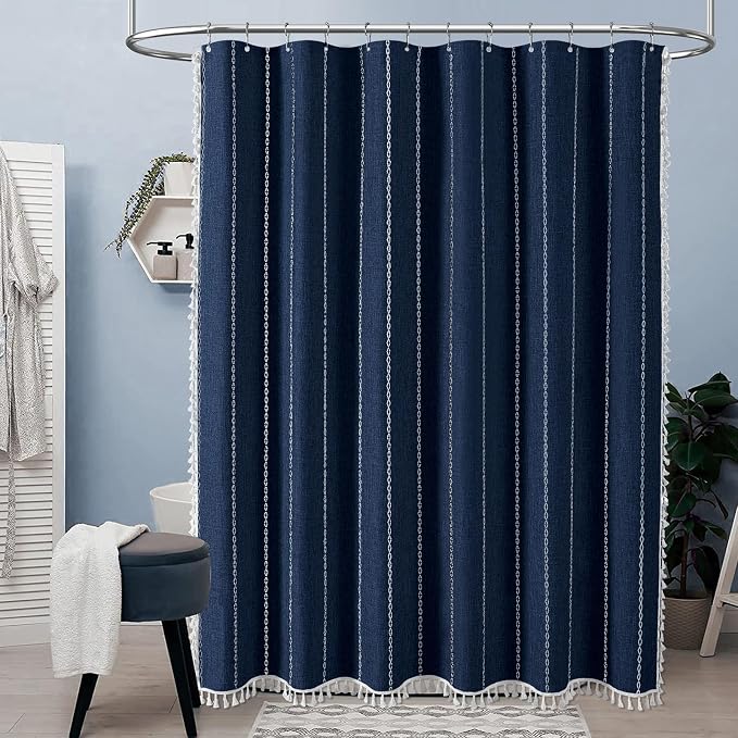 72x96 Extra Long Boho Linen Heavy Duty Shower Curtain Set, 330GSM Linen Blend - Image 6