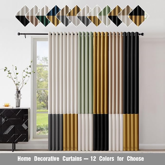 BULBUL Luxury Color Block Velvet Curtains 90 inch - Image 7