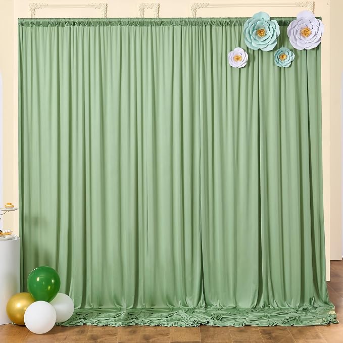 NSSONBEN 40ft x 10ft Wrinkle Free Sage Green Backdrop Curtains - Image 6