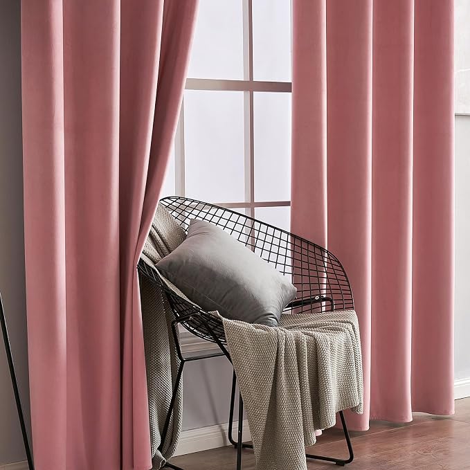 MIULEE Velvet Curtains Blush Pink 52 x 84 Inch Length Set of 2 | Grommet Drapes - Image 6