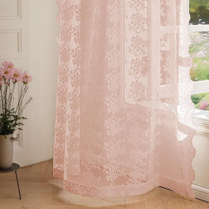 Anmao Vintage Lace Curtains 63 Inches Long 2 Panels Set, Romantic Elegant Light - Image 8
