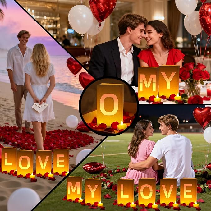 MY LOVE Light Up Letters, with Tea Lights Candles, Rose Petals, Pearlescent - Image 7