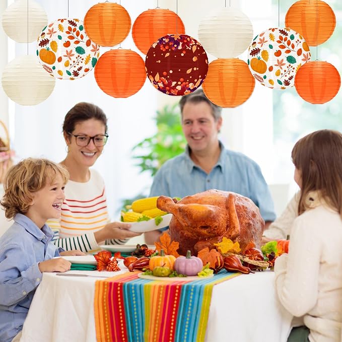 12PCS Fall Paper Lanterns Orange Maple Leaves Thanksgiving Decor | Orange - Image 6