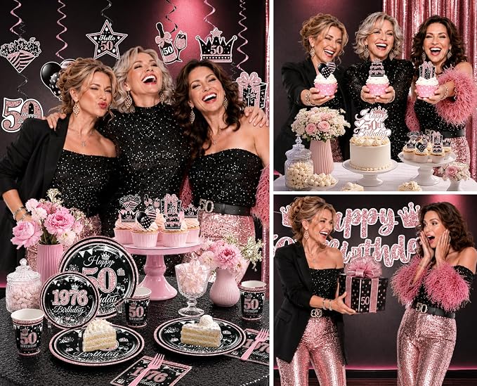 50th Birthday Decorations for Women Tableware Set Serve 25 | All-in-One Kit - Image 7