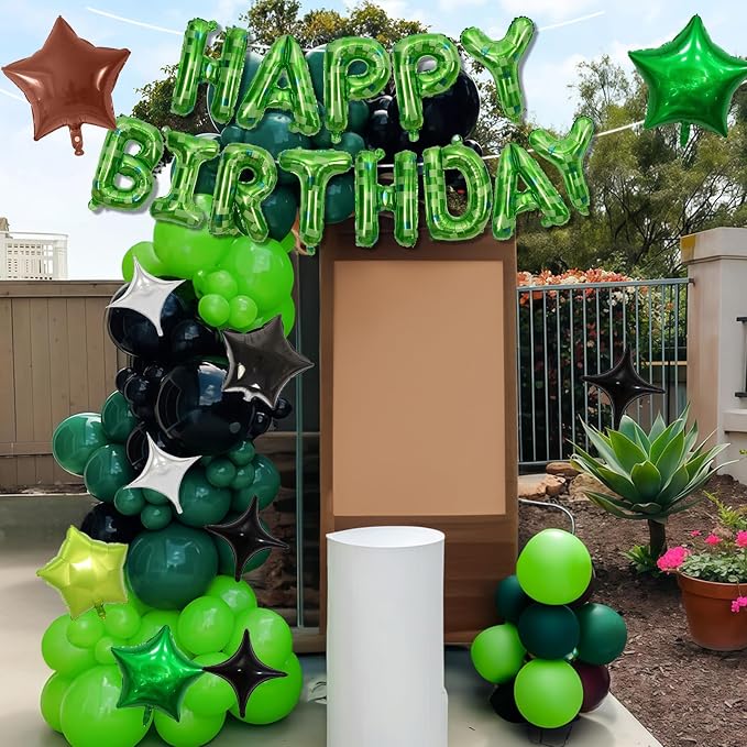 Pixel Happy Birthday Balloon Banner, 16 Inch Pixel Green Foil Letter Balloons - Image 6