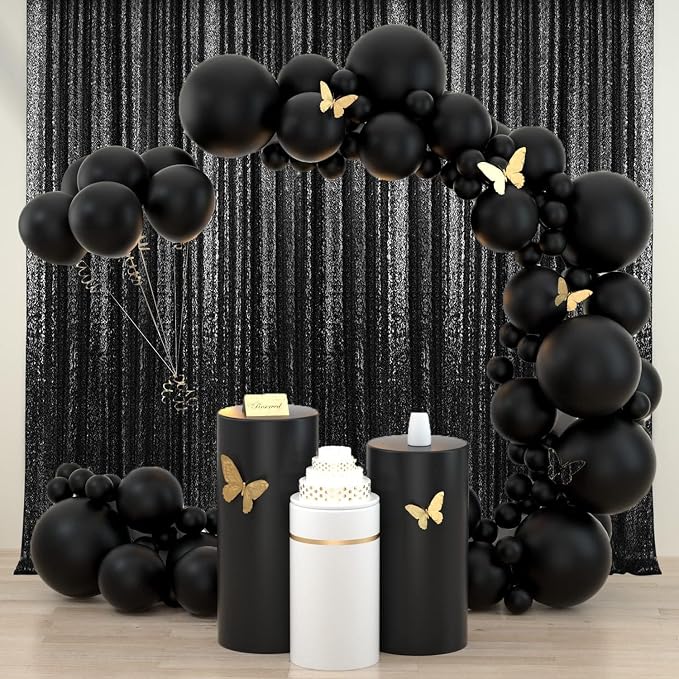 2×8FT-6PCS Black Sequin Backdrop Curtains Panels, Photography Backdrop Glitter - Image 2