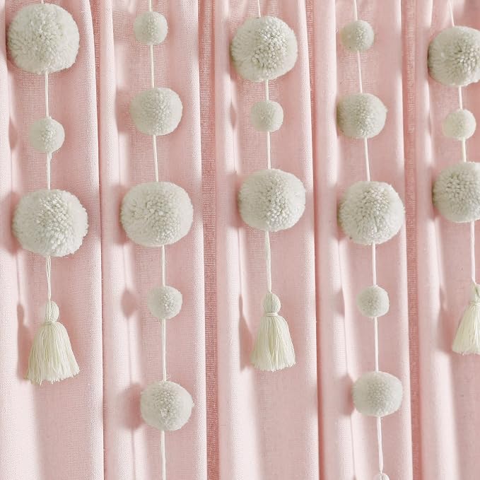 Lush Decor Boho Pom Pom Tassel Linen Textured Window Curtain Panel, Single 52" - Image 3