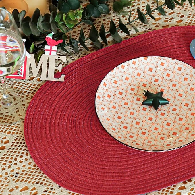 Placemats Set of 6, Woven Oval Braided Dining Table Mats | 12 x 17.5 Inch Size - Image 4