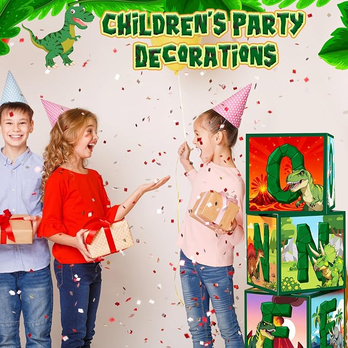 3 Pcs 1st Dinosaur Birthday Decorations One Birthday Balloon Boxes Dino Party - Image 6