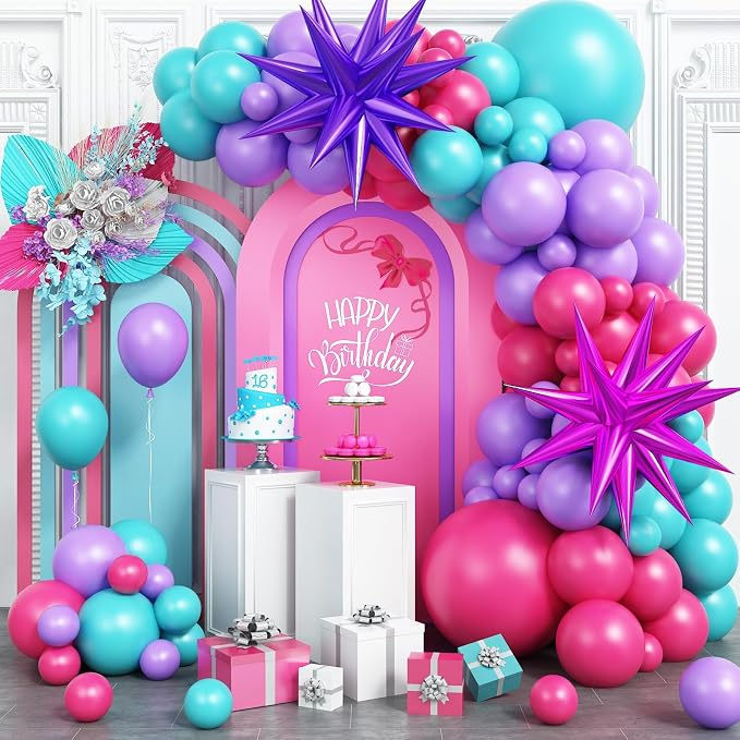 Hot Pink and Teal Blue Balloon Arch Garland Kit by GRESATEK