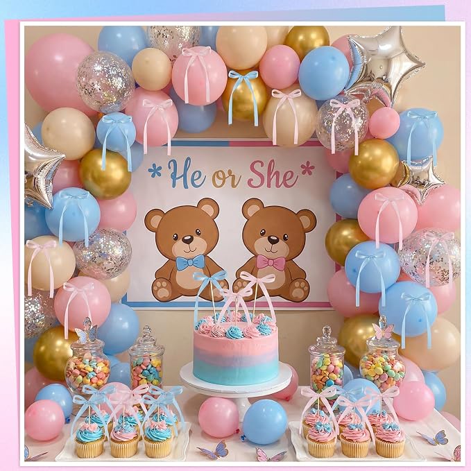 30 Pack Pink Blue Bow Cake Toppers Ribbon Bows - Image 2