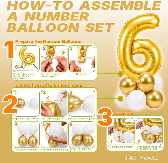 PartyWoo Number Balloons 40 Inch Gold Number 6 Kit 25pcs - Image 7